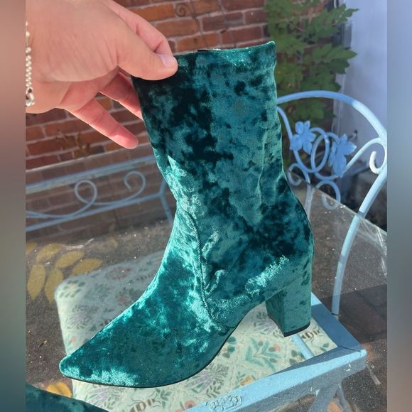 Anthropologie Teal Velvet Ankle Boots - Picture 4 of 10
